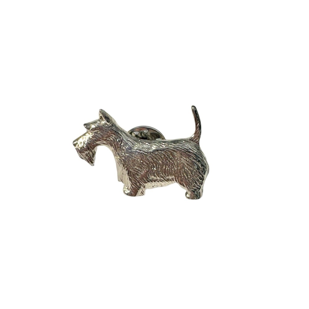 Vintage Silver Tone Textured Scottish Terrier Puppy Dog Lapel Tack Brooch Pin